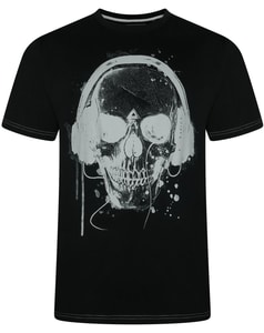 KAM Totenkopf-Kopfhörer-Print-T-Shirt Schwarz